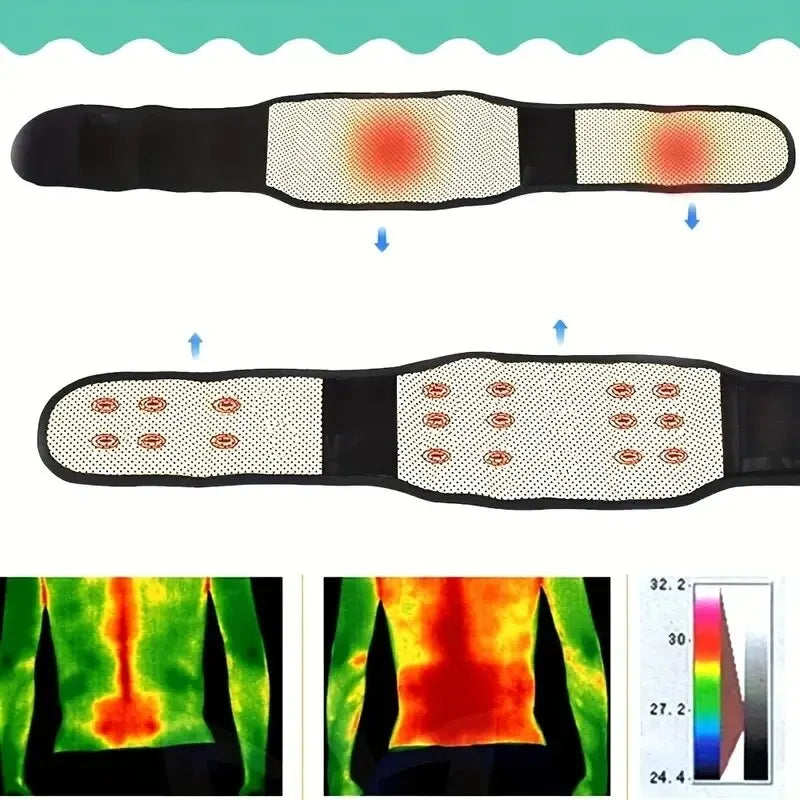 Adjustable Self-Heating Magnetic Therapy Waist & Back Support Belt Black