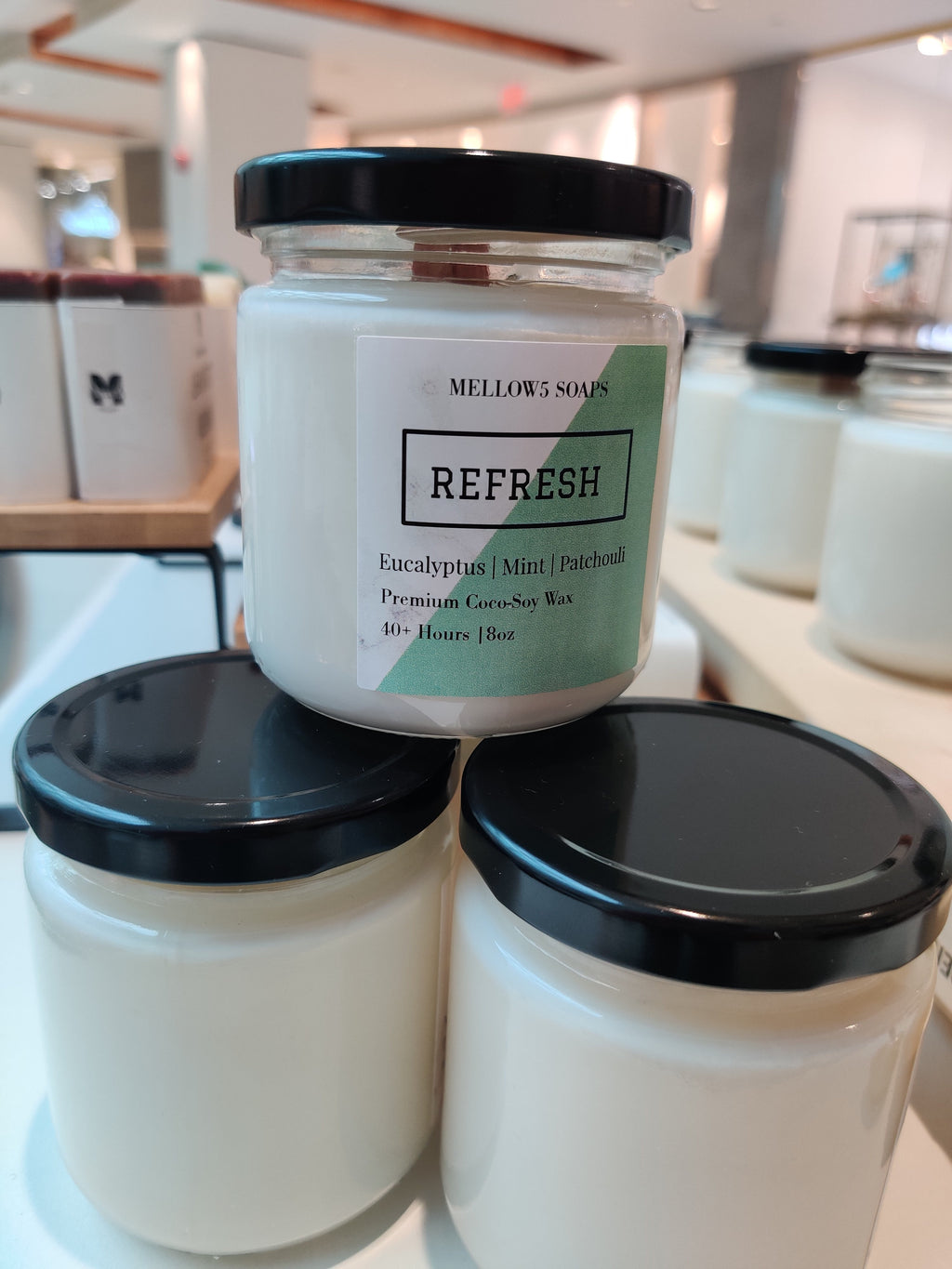 8oz Soy Coconut wax Candles - Wood wick Candles - Eucalyptus & Mint