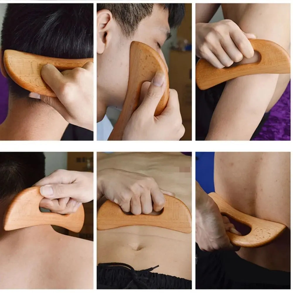 2pcs Wooden Gua Sha Scraping Massage Tool Beech Wood Natural